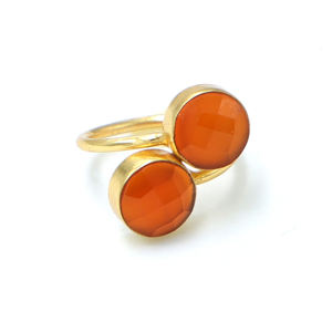 Dua แหวนพลอยคาลซิโดนีทรงกลมปรับได้ | เครื่องประดับแฮนด์เมดชุบทอง - Product Image 2