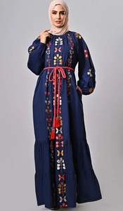 2025 vestidos informales de lino bohemio para mujer cuello redondo manga larga bordado Mini ropa de playa Tejido estilo ucraniano Maxi - Product Image 3