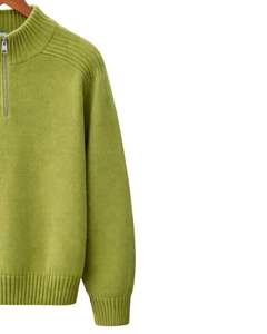 Manufacturer Custom <b>Mens</b> Quarter Zip Knit Sweater Light Green Solid Smooth Knit High Neck Warm Winter Casual Pullover OEM Custom - Product Image 4