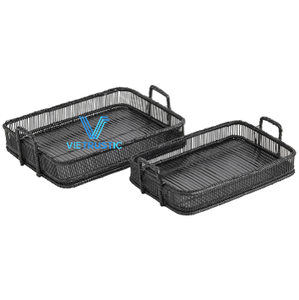 Best Choice Design Bamboo Rattan Serving Storage <b>Trays</b> Set Rectangle Table Serving Sustainable Woven Home Organizer Safe for - Product Image 1