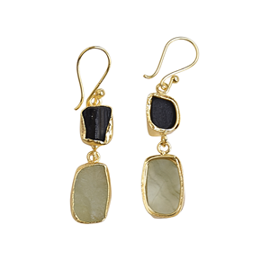 Pendientes de Prehnita con Turmalina, Diseño de Borla Chapada en Oro de 24K, 18K y 14K, Elegante Engaste de Bisel, Joyería de Latón para Regalo - Product Image 6