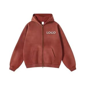 Sweat à capuche streetwear d'hiver personnalisé de haute qualité, polaire vierge, style pull-over vintage, double couche, effet délavé par le soleil, respirant, séchage rapide, effet vieilli - Product Image 2