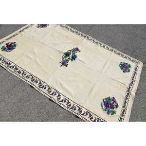 พรมวินเทจขนาด 5x8 ฟุต, พรมตุรกี, พรมขนสัตว์ลายดอกไม้สีเบจ - Product Image 4