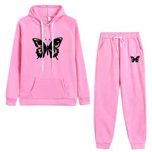 เสื้อกันหนาวมีฮู้ดสำหรับผู้หญิง, เสื้อลำลองผ้าฝ้ายปักลายผีเสื้อเสื้อใส่ได้ทุกวันดีไซน์ชุดวอร์ม - Product Image 1