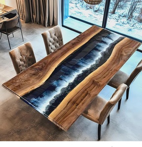 Tablero de Mesa de Comedor de Madera y Resina Epoxi Negra de 36 x 72 Pulgadas |   Tablero de Madera con Borde Natural Hecho a Mano con Resina Epoxi, Muebles Personalizados, Tablero de Mesa - Product Image 3