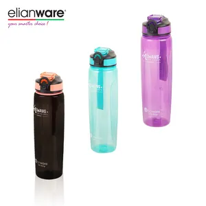 Elianware botol air minum olahraga, botol air minum silikon portabel bebas BPA dengan pegangan tali