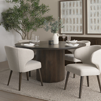 Table de salle à manger ronde en bois de manguier massif brun foncé, design cannelé, grains naturels, taille compacte parfaite pour la maison, la cuisine, le restaurant