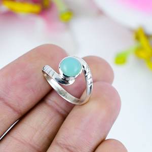 Nouvelle arrivée 925 en argent Sterling bijoux faits à la main bague à la mode chrysoprase naturelle pierre précieuse ronde coupe argent plaqué bijoux bague - Product Image 1