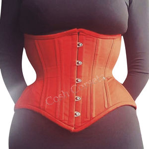 Orange Cotton Underbust Steel Boned Wider <b>Hips</b> Waist Cincher Corset With Front Busk | Onderbustkorset met stalen baleinen - Product Image 3