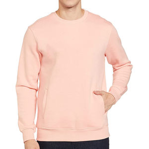 Men's <b>Pink</b> Crew Neck Pullover <b>Sweatshirt</b> Regular Fit Solid Color Knitted Casual Autumn Wear With Pockets Men <b>Sweatshirts</b> - Product Image 4