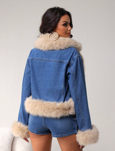 Personalizado de lujo de las mujeres de invierno cálido Denim mullido de piel sintética abrigo corto chaqueta Parka prendas de vestir - Product Image 4