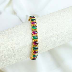 Aasma 925 Silver Bangles with <b>Ruby</b> & Emerald Kempu Stone Gold Plated Single Piece Fashion Bangle - Product Image 6