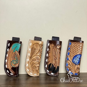 Fourreau de couteau pliant en cuir usiné à la main de qualité supérieure accessoire de chasse de Style occidental en cuir véritable porte-couteau de poche de conception Durable - Product Image 1