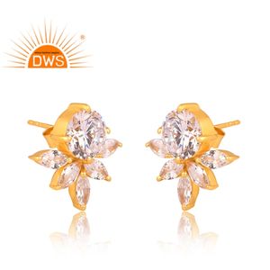 Meilleure qualité de boucles d'oreilles en argent sterling plaqué or 18 carats avec pierres précieuses naturelles Zw Demi fabricant de bijoux fins - Product Image 2