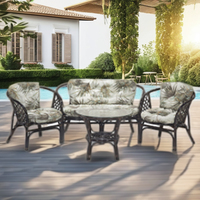 Ensemble Bali canapé avec coussin rouge Design élégant pour meubles de salon pour villa ou hôtel rotin fait main de vente à chaud