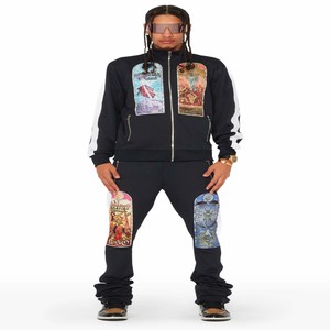 OEM 100% Cotton Print Cut Raw Hem Edge Hoodie Embroidery <b>Pant</b> Men Tracksuit Heavyweight Stacked Flared <b>Women</b> Two Pieces Jogger - Product Image 4