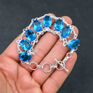 สร้อยข้อมือเพชรโทแพซสีฟ้าขนาด10X14มม. สร้อยข้อมือหินหรูหรา5-7-8นิ้วจาก925ทำด้วยมือจากห้องทดลอง - Product Image 1