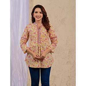 Haut blanc pour femme à imprimé floral, chic et élégant, avec décoration en dentelle brodée, boutons sur le devant, tailles XL, en soie popeline et mousseline de soie - Product Image 1