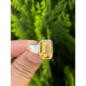 925 <b>Silver</b> Emerald Cut Citrine Cluster <b>Ring</b> Radiant Cut Ruby Everyday Wear <b>Statement</b> <b>Ring</b> Rhodium Plated - Product Image 3