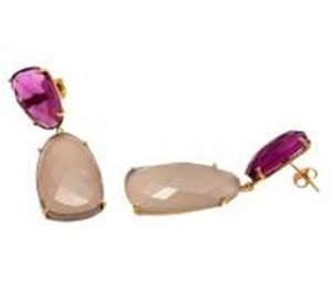 ใหม่มาถึงสีเทา Chalcedony และทัวร์มาลีนสีชมพู Hydro พลอย925เงินสเตอร์ลิงครึ่งดวงจันทร์รูปร่างต่างหู - Product Image 1