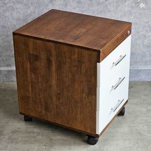 Contemporary 3-<b>Drawer</b> Mobile Cabinet 50x40x50cm Rubber Wood White Doors with Locks for Office and <b>Workshop</b>-TCN68048 - Product Image 3
