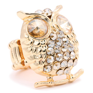 Children's Gold-Plated Owl Stretch <b>Rings</b> Clear <b>Crystal</b> Inlay Cute Korean Style Religious Statement Alloy Hand-Shaped Zinc - Product Image 1