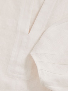 Blusa elegante de mezcla de lino para mujer 3/4 Puff Sleeve V Split Neck Top para oficina y ropa informal - Product Image 3