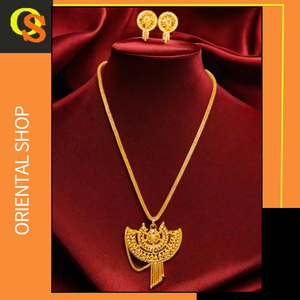 Conjunto de pendientes de collar de fabricación india con collar de diseño premium chapado en oro de 22 quilates, conjunto de pendientes para mujer, joyería - Product Image 2