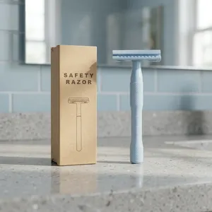 Rasoir de sécurité à double lame en acier inoxydable Morgans Industries avec manche en bambou bleu pour hommes, rasage du visage - Product Image 1