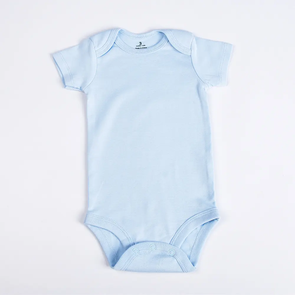 Romper de bebê 100% algodão orgânico com estampa de logotipo personalizado liso OEM de verão, roupas de bebê de algodão orgânico certificado por atacado