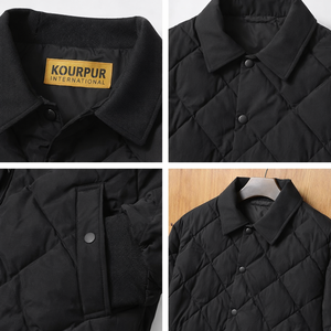 Men Black Quilted Jacket Premium Padded Winter <b>Coat</b> Diamond <b>Stitch</b> Insulated Snap Button Outerwear Casual Streetwear Fashion - Product Image 4