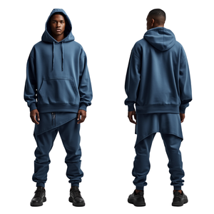<b>Top</b> Quality Premium <b>Asymmetrical</b> Panel Sweatsuit Heavy Cotton Hoodie Jogger Set Wholesale Supplier - Product Image 3