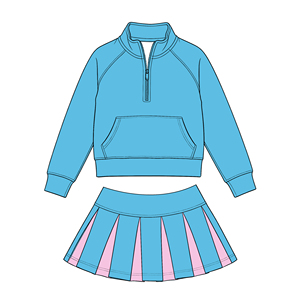 Pre-ordenar Conjuntos de Boutique para Bebés Niñas: Top de Manga Larga con Cremallera y Bolsillos, Faldas Deportivas Plisadas de Yoga, Colores Sólidos Vibrantes para Otoño - Product Image 5