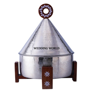 Nueva llegada de lujo calentador de alimentos diseño personalizado forma redonda cazuela de metal y madera para venta al por mayor Hotpot - Product Image 6