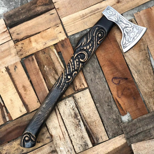 Hache industrielle authentique sur le thème des Vikings, lame en acier à haute teneur en carbone forgée à la main, manche en bois décoratif pour historique - Product Image 1
