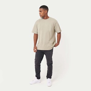 Camiseta de algodón 100% para hombre, camisa clásica de gran tamaño, de manga corta y cuello acanalado, color gris y verde - Product Image 3