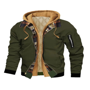 Chaqueta con capucha informal para hombre con forro a cuadros: ropa de abrigo de invierno cálida y elegante, chaqueta bomber para hombre - Product Image 1