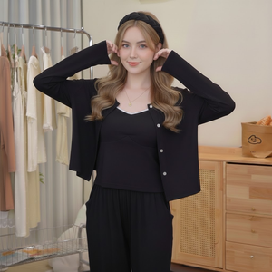 Nouvel ensemble de détente 3 pièces pour femme automne 2026 : caraco, cache-maillot et pantalon en modal ultra-extensible - Product Image 4