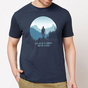 Camiseta de algodón para hombre, manga corta, cuello redondo, informal, con estampado de montaña, diseño Live Life By A Compass Not By A Clock - Product Image 2
