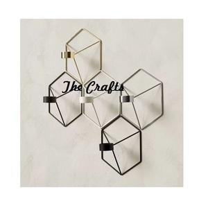 Porte-bougie mural hexagonal en fer noir, or et blanc, ensemble de deux porte-bougie décoratifs à bon prix - Product Image 2