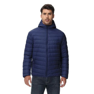 Vente en gros Vestes bouffantes d'extérieur pour hommes d'hiver avec logo personnalisé Capuche légère matelassée coupe-vent avec tissu en toile - Product Image 4