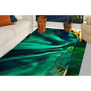 Alfombra con Estampado de Paisaje Aurora: Diseño de Luces del Norte para Decoración de Casas de Campo Modernas, con Pelo Suave - Product Image 5