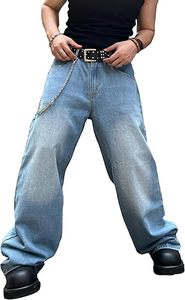 Pantalon droit en denim pour homme Baggy Hip Hop Pantalon décontracté coupe ample respirant léger tissu peigné taille haute Streetwear - Product Image 4