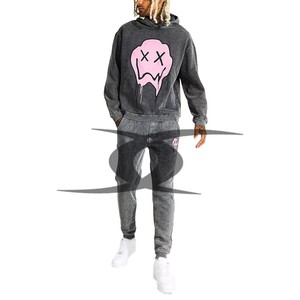 OEM personnalisé unisexe Vintage surdimensionné Hip Hop acide lavage pantalons de survêtement à capuche ensembles soleil fané soleil pour l'hiver Logo imprimer hommes - Product Image 1