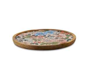 Ensemble de 2 plateaux de service ronds modernes pour la décoration de la maison, en nacre et en bois, plateau de service pour aliments à prix raisonnable - Product Image 6