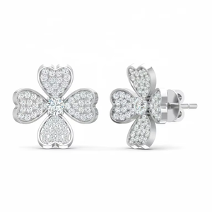 High Quality <b>Diamond</b> Heart Clover Stud Earrings Offering Radiant Sparkle & Refined Detailing Perfect For Weddings Romantic Gifts - Product Image 1