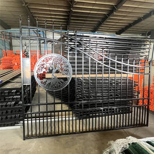 שער כניסה כפול מפלדה מצופה אבקה שחורה, 20 רגל, חזק במיוחד, בסגנון ברזל יצוק אירופאי, עם עיצוב סוסים. - Product Image 4