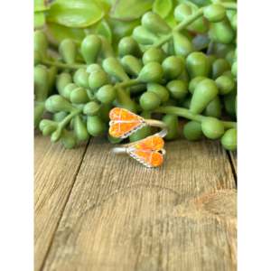 Orange <b>Opal</b> Sterling Silver Adjustable Heart <b>Ring</b> <b>Vintage</b> Inlay Gift - Product Image 1