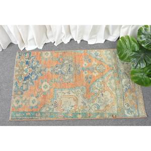 Alfombra de lana de retazos azul naranja Vintage, 1,9x3,4 pies, tejido plano turco, sala de estar alfombra para, respaldo de látex, 4m de ancho para decoraciones - Product Image 1