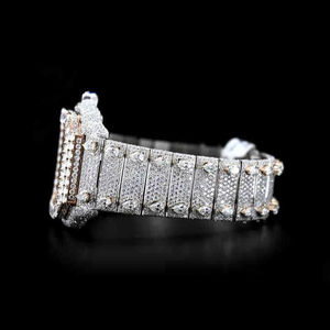 Montre pour homme de haute qualité en acier inoxydable Mouvement à quartz de luxe Entièrement sertie de diamants en moissanite Cadran analogique Verre Style antique - Product Image 3